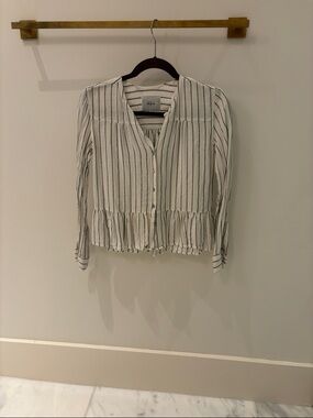 Rails White Vertical-Striped Button Peplum Blouse